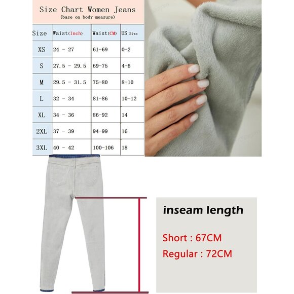 Women's Fleece Lined Slim Fit Thermal Jeans High Waist Winter Denim - Picture 6 of 6